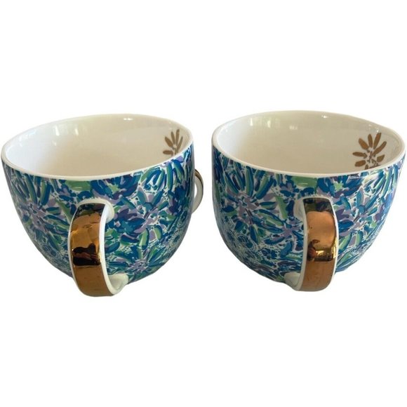 Lilly Pulitzer “Lion Around” Blue Print Mug Gold Handle set Of 2 - Picture 3 of 8